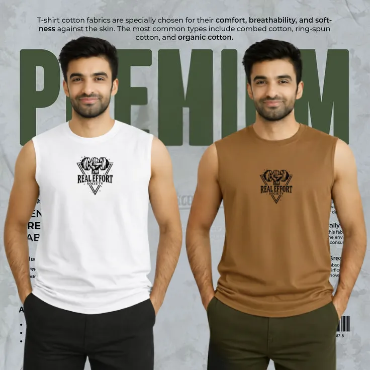 2 Pcs Sleeveless T-Shirt for Men – White & Brown Combo Offer
