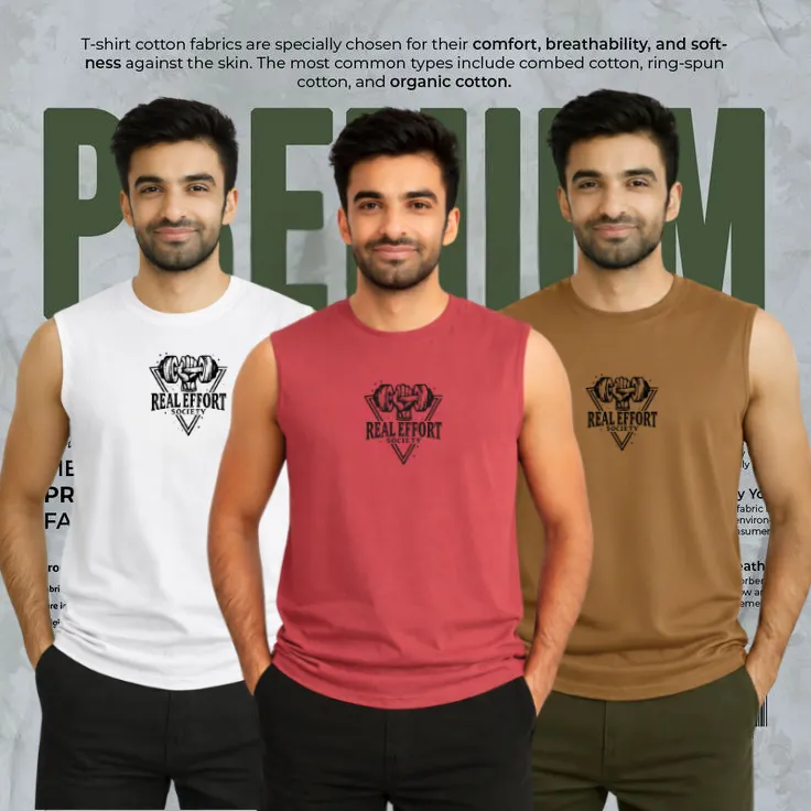 3 Pcs Sleeveless T-Shirt for Men – White & Maroon & Brown Combo Offer