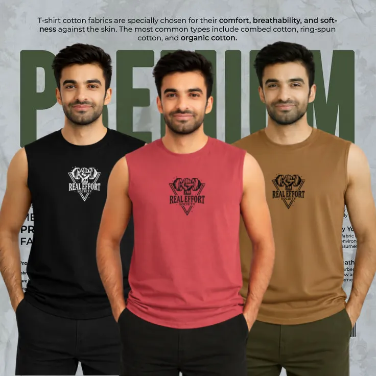 3 Pcs Sleeveless T-Shirt for Men – Black & Maroon & Brown Combo Offer