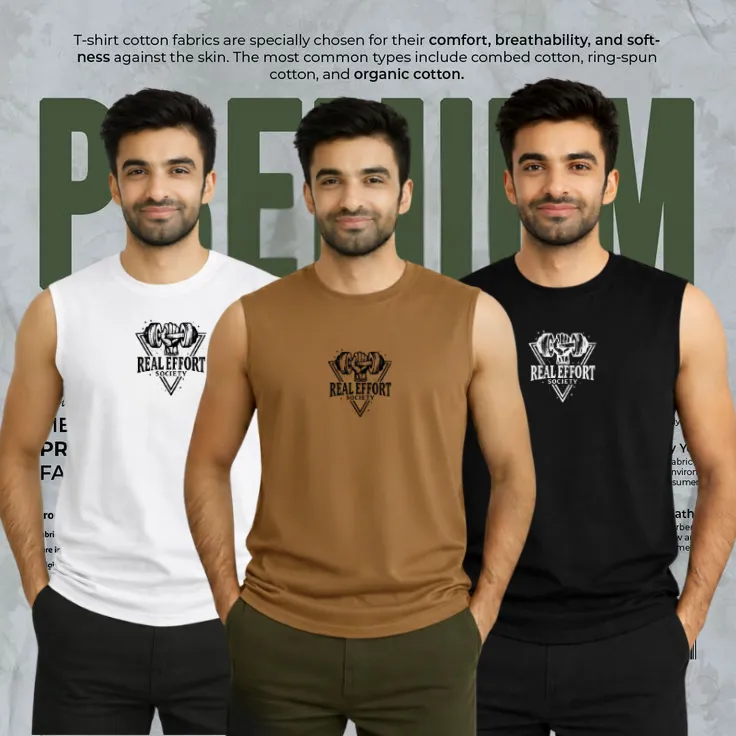 3 Pcs Sleeveless T-Shirt for Men – White & Brown & Black Combo Offer
