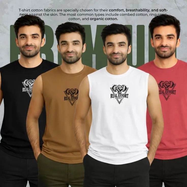 4 Pcs Sleeveless T-Shirt for Men – Black & Brown & White & Maroon Combo Offer