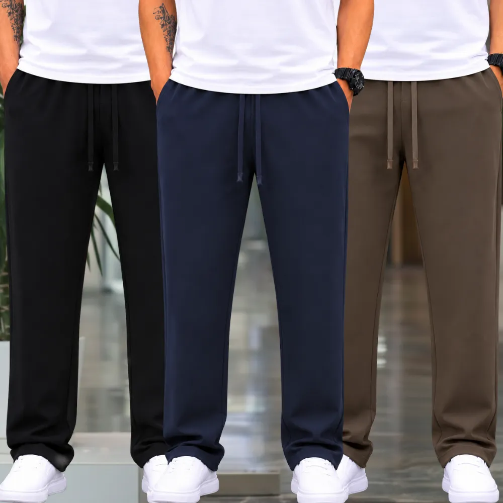 3 Pieces Premium Quality Comfort Style Trousers – Black & Navy Blue & Olive