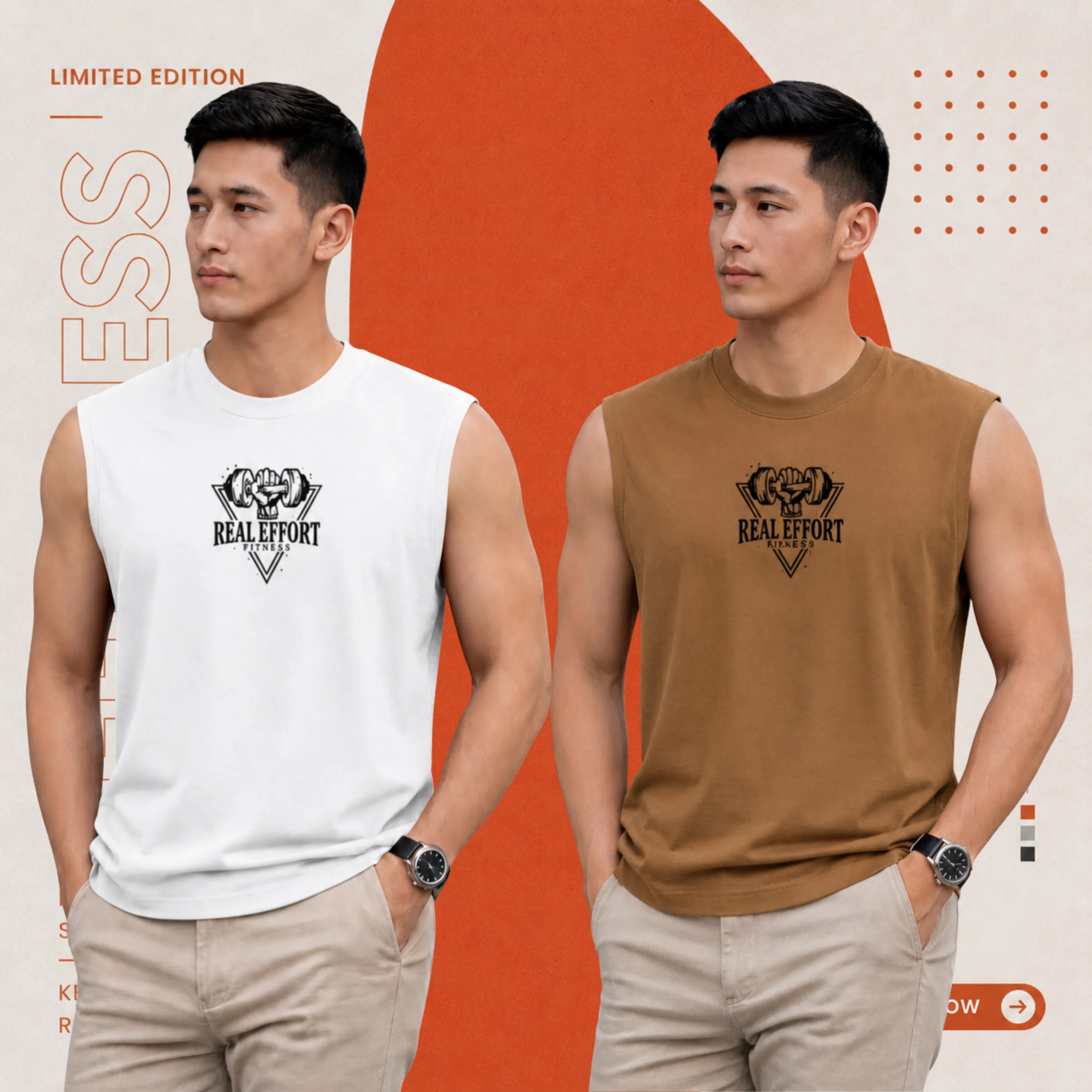 2 peace premium sleeveless t-shirt - white & brown combo! যত বেশি নিবেন তত বেশি সাশ্রয়!