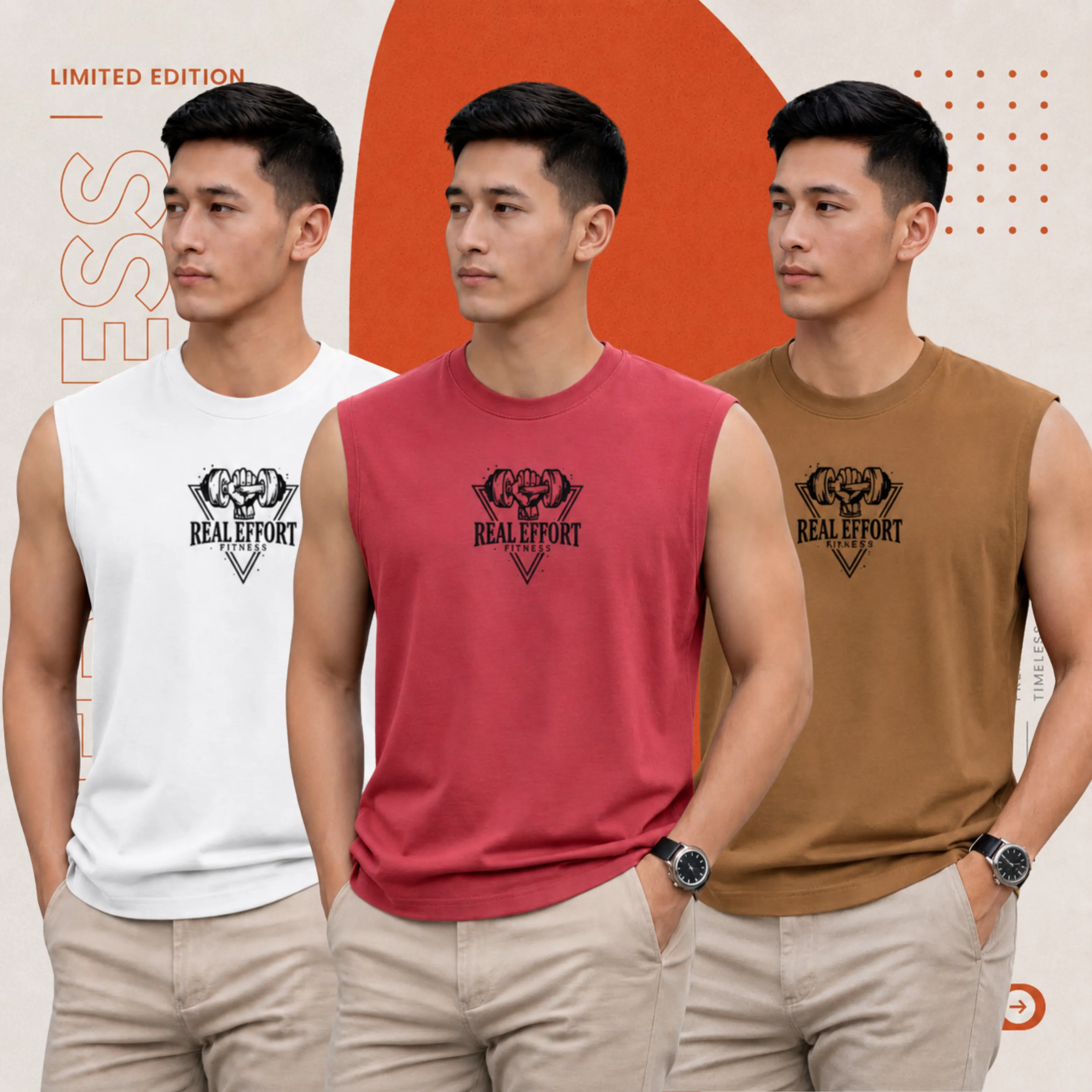 3 peace premium sleeveless t-shirt - white & maroon & brown  combo! যত বেশি নিবেন তত বেশি সাশ্রয়!