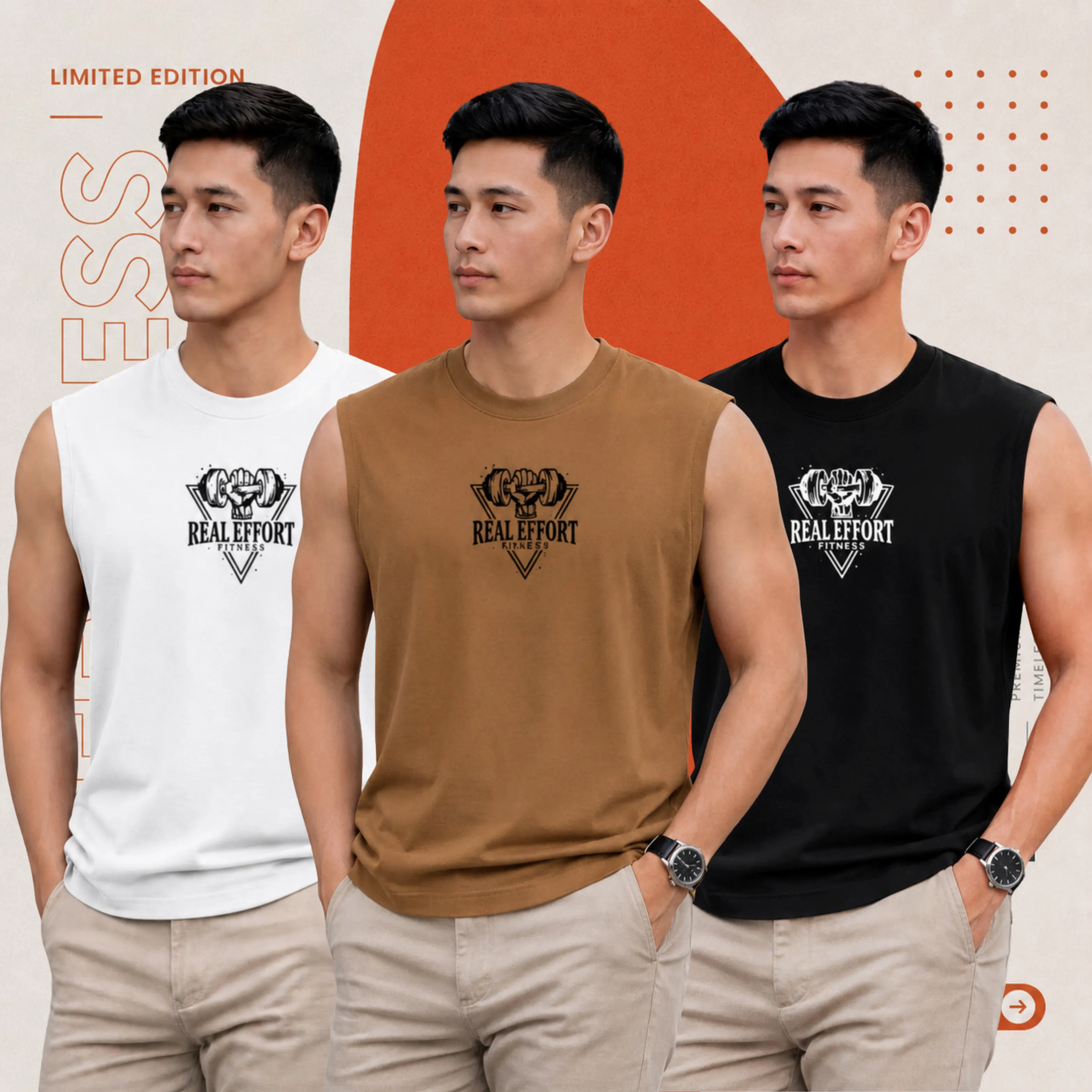 3 peace premium sleeveless t-shirt - white & brown & black combo! যত বেশি নিবেন তত বেশি সাশ্রয়!