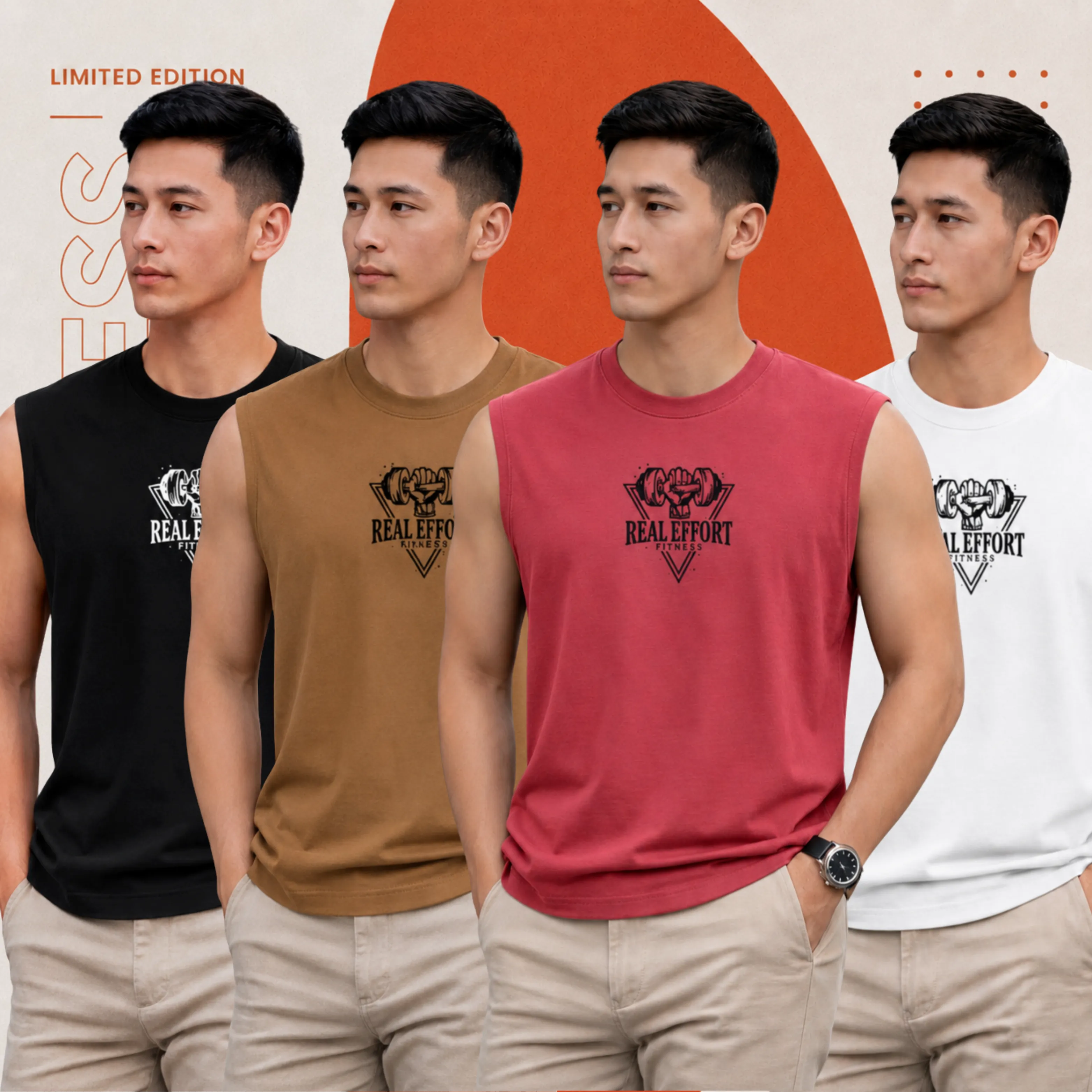 4 peace premium sleeveless t-shirt - black & brown & maroon & white  combo! যত বেশি নিবেন তত বেশি সাশ্রয়!