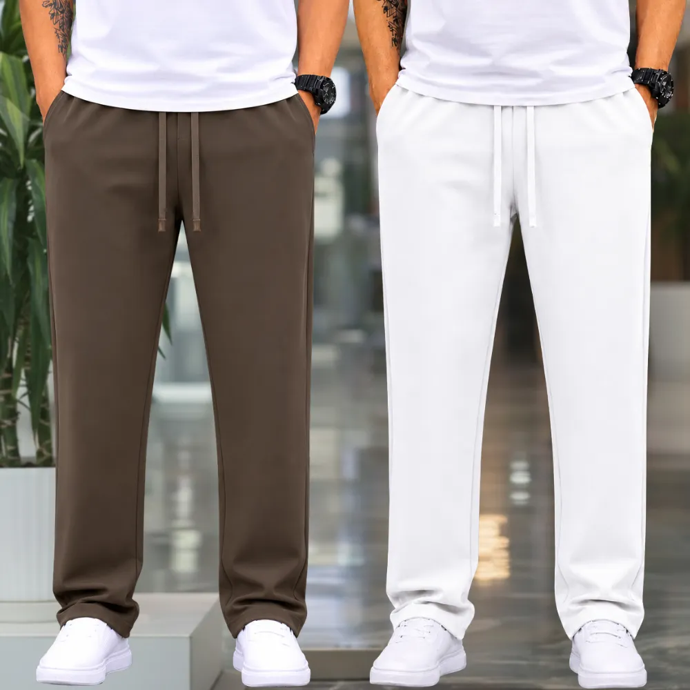 2 Pieces Premium Quality Comfort Style Trousers – Olive & off White