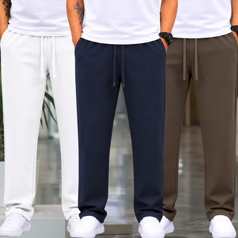 3 Pieces Premium Quality Comfort Style Trousers – White & Navy Blue & Olive